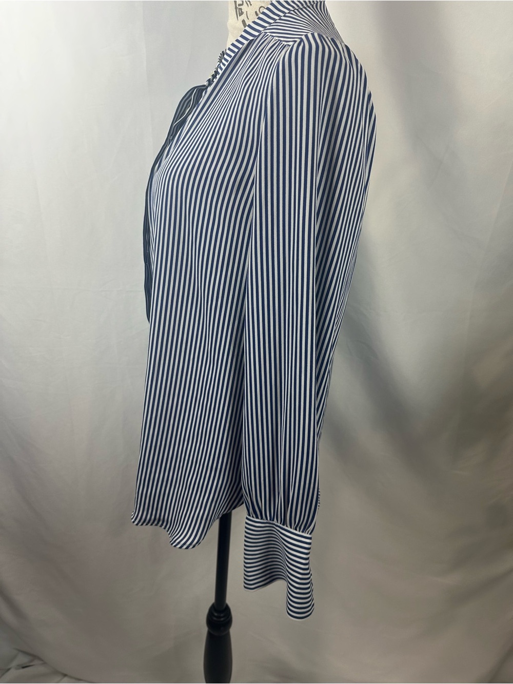 LOFT Navy and White Vertical-Stripe Button Blouse - Picture 3 of 11